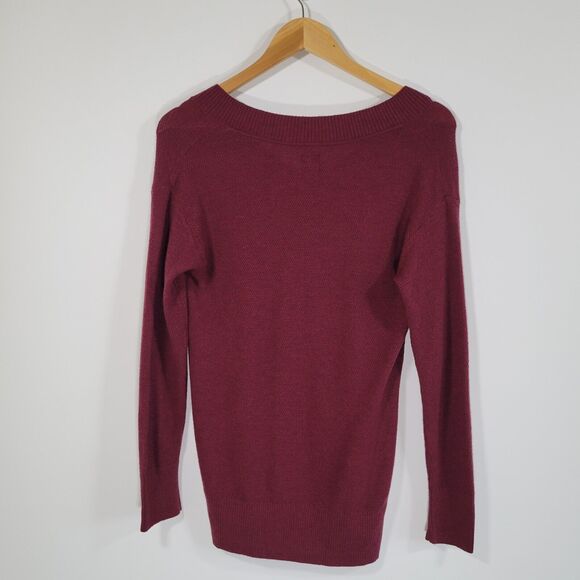 GAP Extra Fine Merino Wool Blend Sweater XS V Neck Maroon Red Soft Lightweight - Picture 4 of 7
